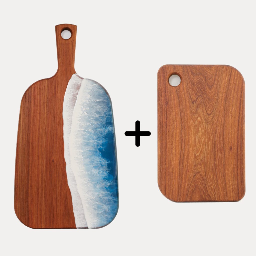 Everyday bundle set including an organic medium paddle serving board and Grain small rectangle serving board
