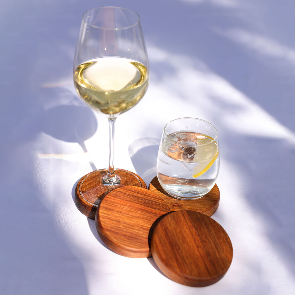 Handcrafted Grain chunky kiaat wood coaster set styled for everyday use