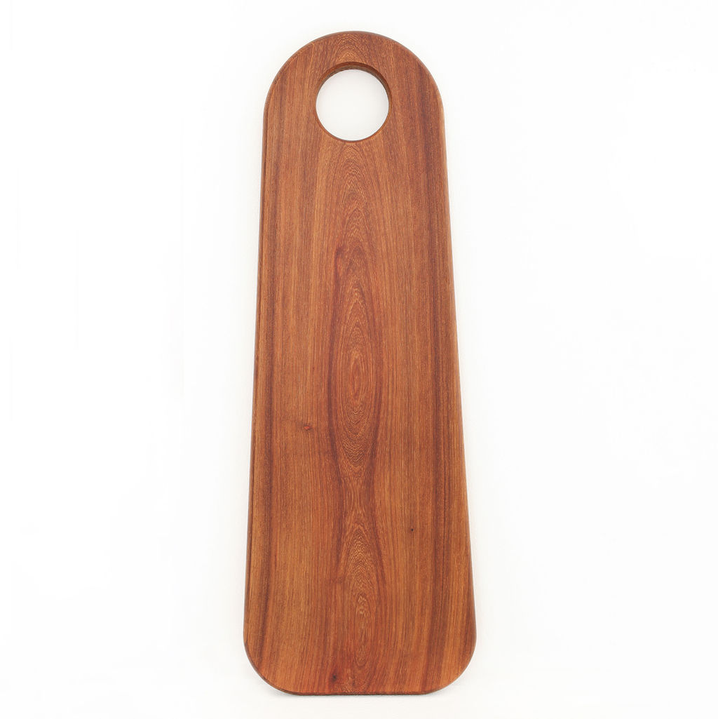 Front view of handcrafted Grain long serving board made from kiaat wood